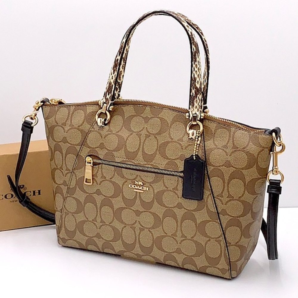 Coach Prairie Satchel / Shoulder In Colorblock Signature Canvas Khaki/Black Mult